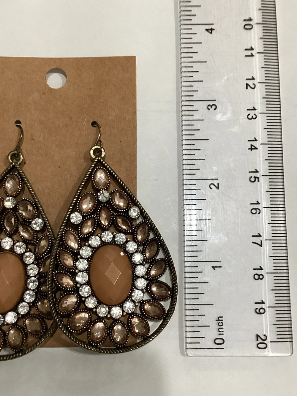 Elegant Teardrop Crystal Earrings in Peach